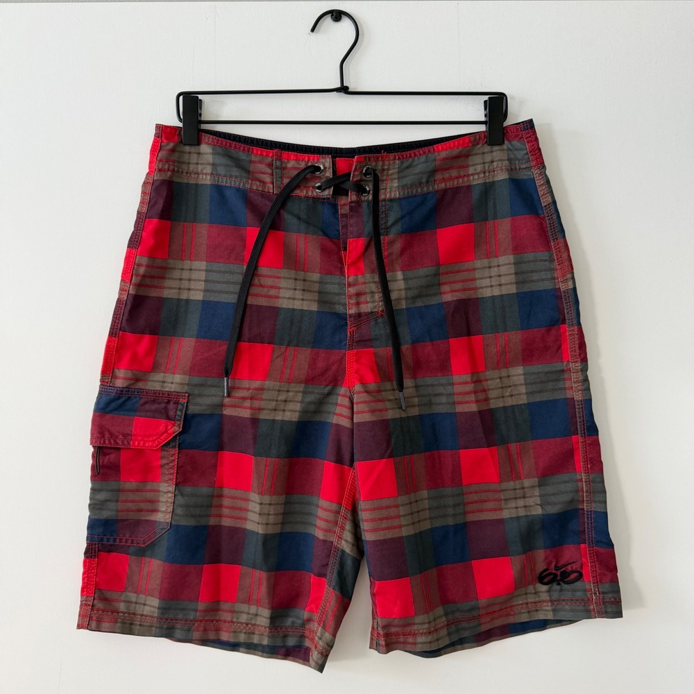 Nike 6.0 Mens Plaid Board Shorts Red Navy Blue Size 31 387386-611